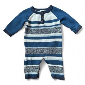 Hanna Andersson Knit Striped Romper – Navy & White (3–6 Months)